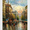 팔레트 칼 스트레칭 프레임을 페인트를 칠하는 동시대 파리 가두 장면 캔버스