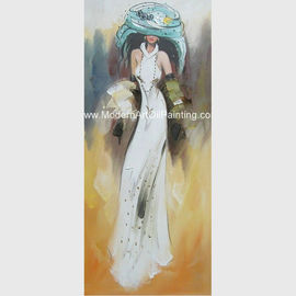 얇은 플라스틱 레이어로 덮인 흰 드레스에서 영부인을 페인트를 칠하는 캔버스 현대 예술 오일